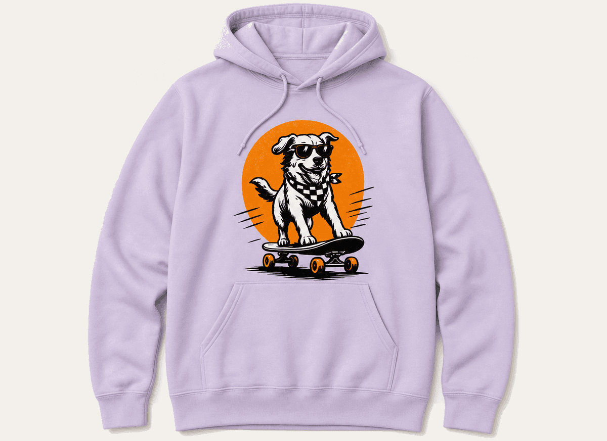 Hoodie with matching skateboarding dog artwork