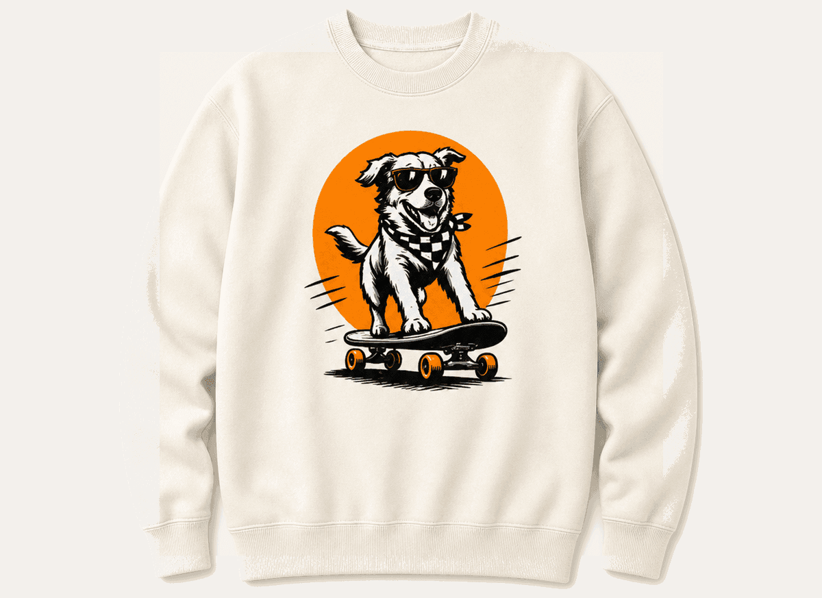 Sweatshirt with matching skateboarding dog artwork