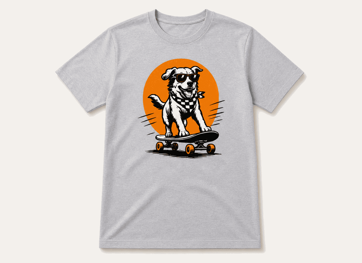 T-Shirt with matching skateboarding dog artwork